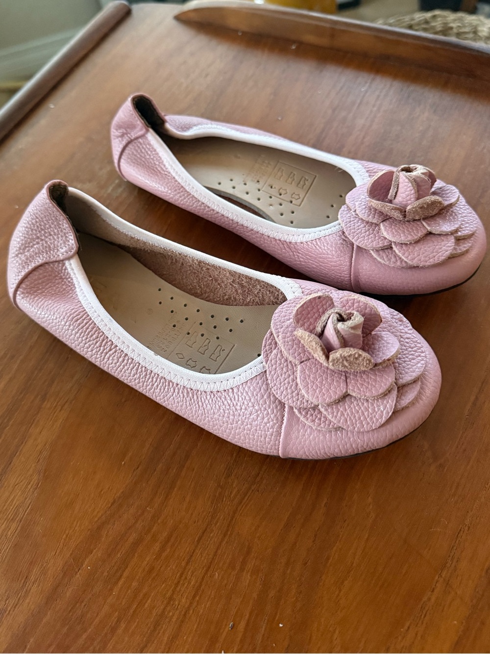 Genuine Leather Hand Made Women's Pink Floral Ballet Flats NWOT